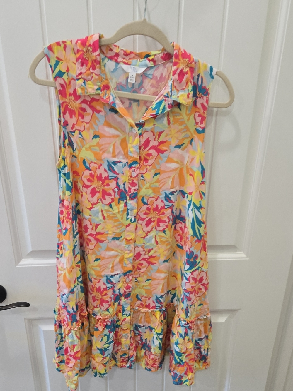 Time and Tru Floral Sleeveless Button-Front Dress in Yellow, Pink, Blue